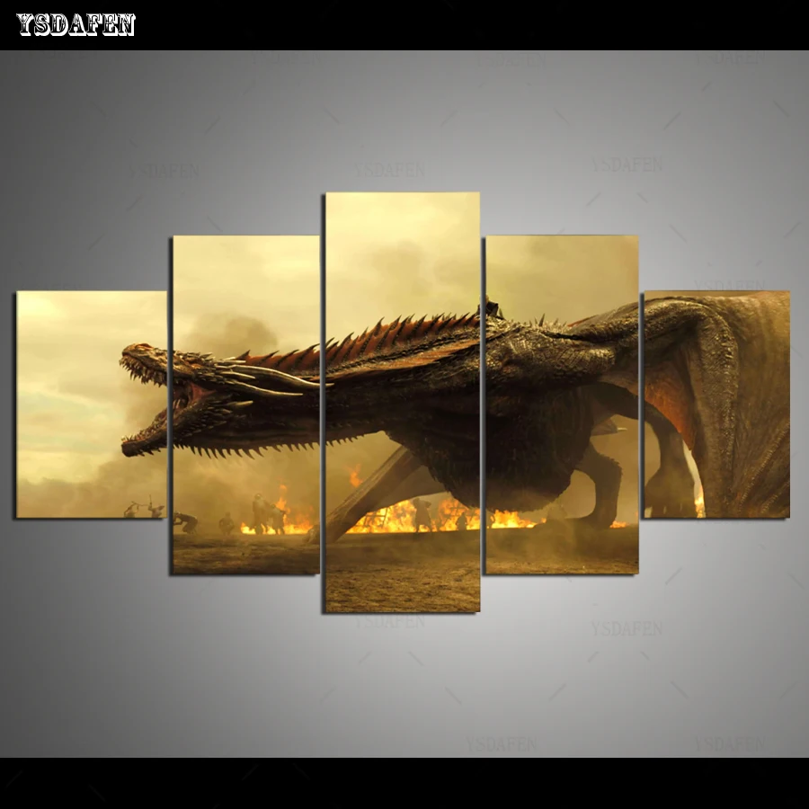 Прямая поставка HD 5 Панель Холст Искусство получил Drogon Daenerys картина домашний