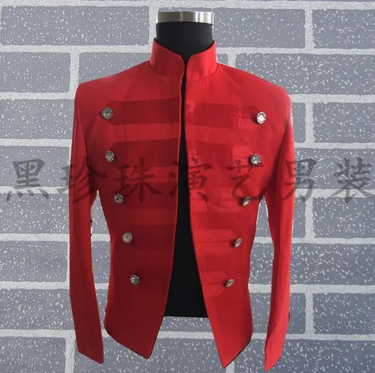 Men Red Suits Designs Personalized Stage Costumes For Singers Men Sequin Blazer Dance Clothes Jacket Star Style Stand Collar
