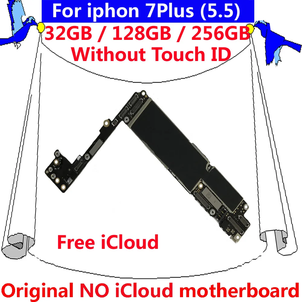 Для iphone 7 Plus 100% без iCloud IOS оригинальная материнская плата NO touch ID 32 Гб 128 ГБ 256