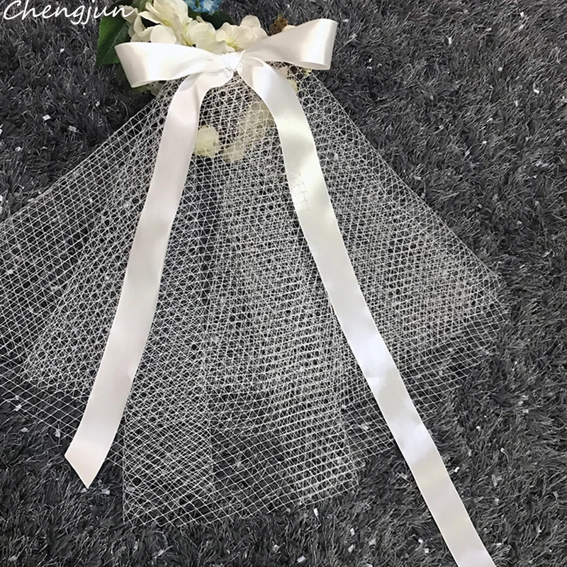 Chengjun Unique Wedding Hair Accessories Bowknot Ribbon Short Bridal Veils |