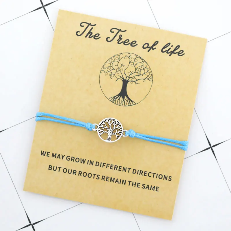 Blue Браслет Lucky Tree of Life для женщин и мужчин, красная струна, браслет дружбы, подарок для семьи, летние милые аксессуары - Окраска металла: Blue