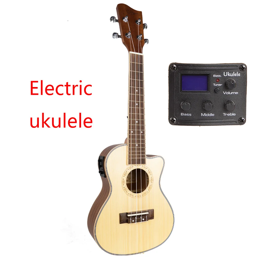 electric ukulele Укулеле Твердый Топ 23 26 дюймов мини гитара акустическая электрическая концертная тенор 4 струны Ukelele Cutaway Guitarra Picea Asperata - Цвет: electric ukulele