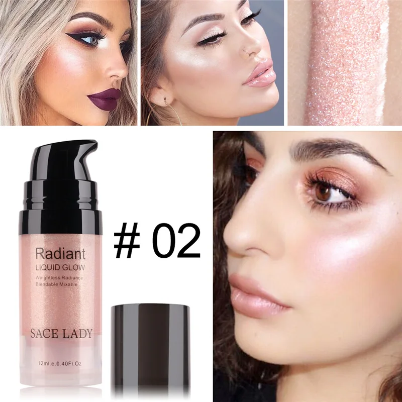 02 Rose Gold Макияж хайлайтер Крем для осветления лица профессиональный мерцающий макияж жидкое свечение набор красота бренд Косметика - Цвет: 02 Rose Gold