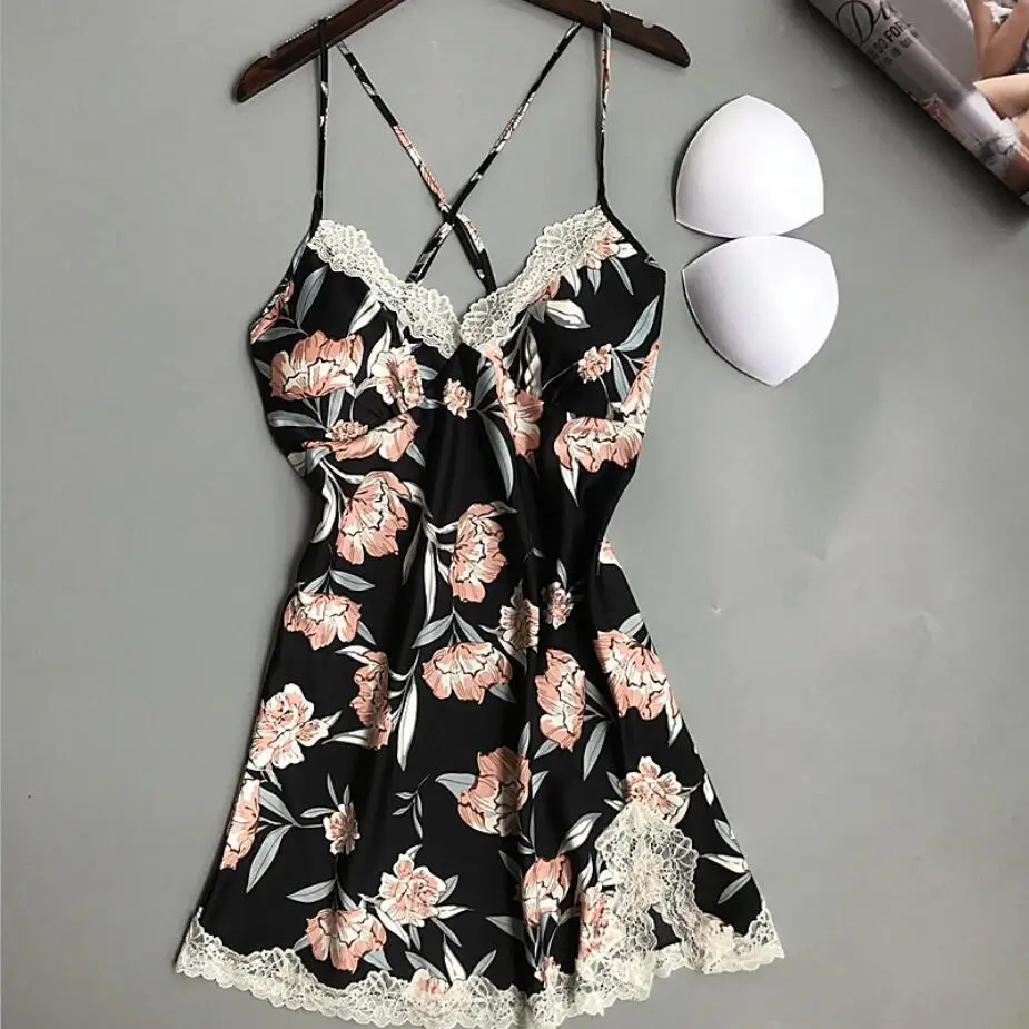 Шелковая атласная ночная рубашка для женщин Летняя шелковая Домашняя одежда с