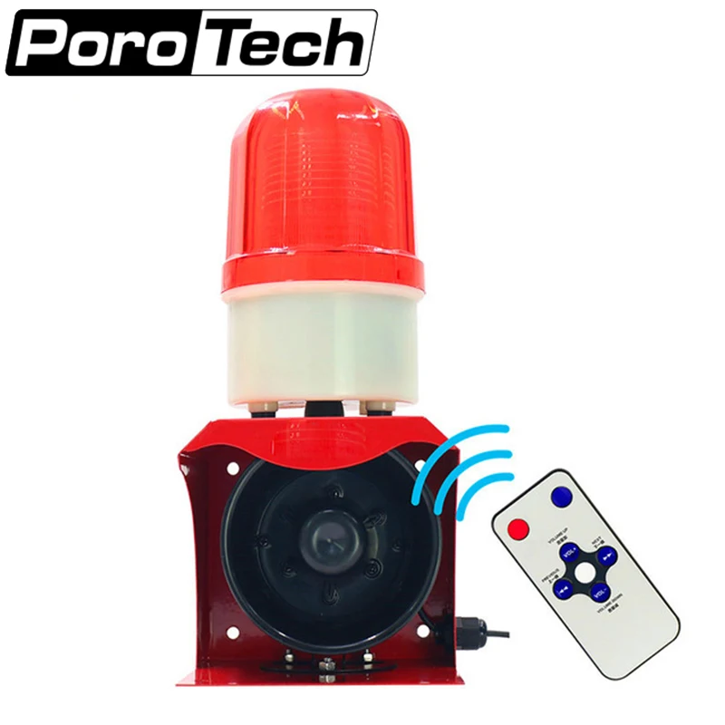 SF-533 Industrial Horn Siren Emergency Sound and Light Alarm Red LED Flashing Strobe Warning Light with Remote Control 12V 24V