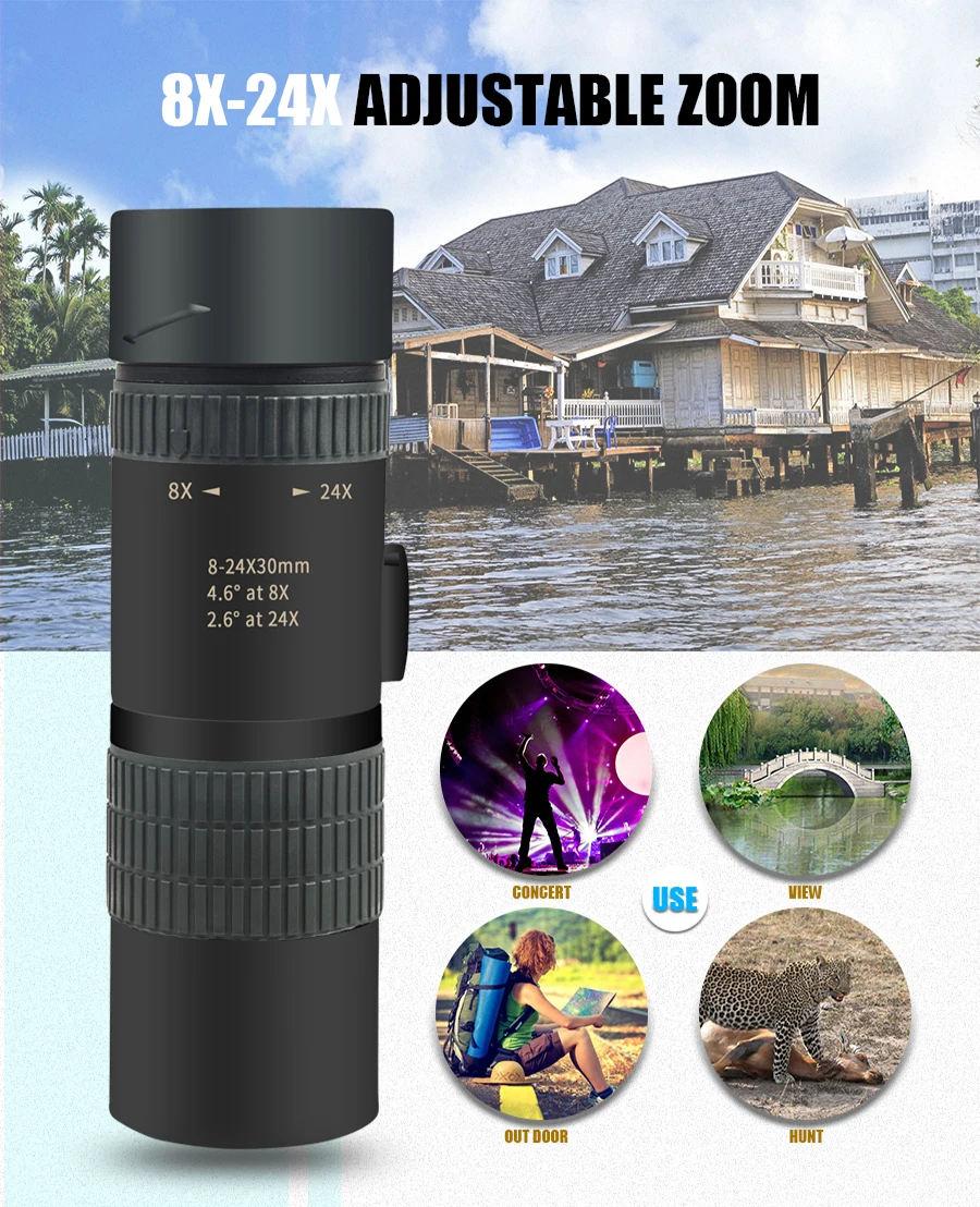 BIJIA 8-24x30 профессиональный HD зум Монокуляр Высокое качество Карманный охотничий Телескоп оптический BAK4 призма с интерфейсом штатива