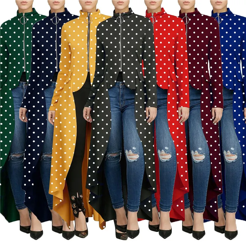 

Women Tops 2019 Casual Summer Korean Fashion Clothing Dot Zippers Pockets Long Top Plus Size