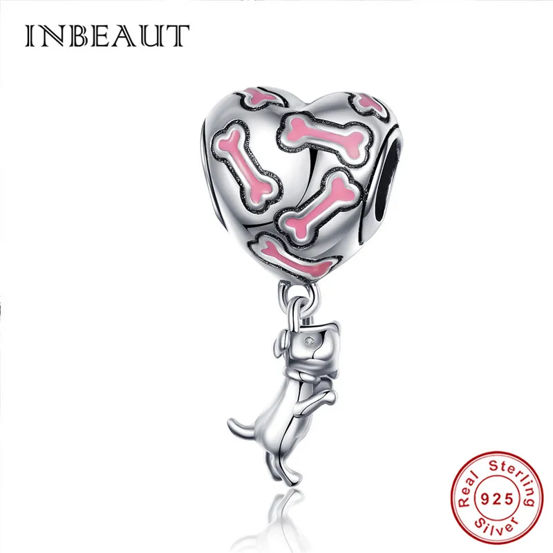sc1199-3 INBEAUT 925 пробы Серебряный Очаровательный браслет в виде сердца озорного кота собаки оленя подходит для браслета Пандора Луна домашнее животное бусины для изготовления ювелирных изделий - Цвет: sc1199-3