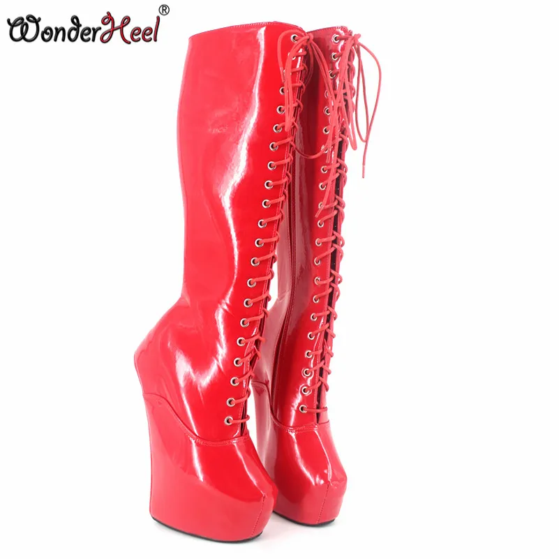 Wonderheel/модные сапоги до колена на платформе с каблуком 20 см, на шнуровке, на платформе