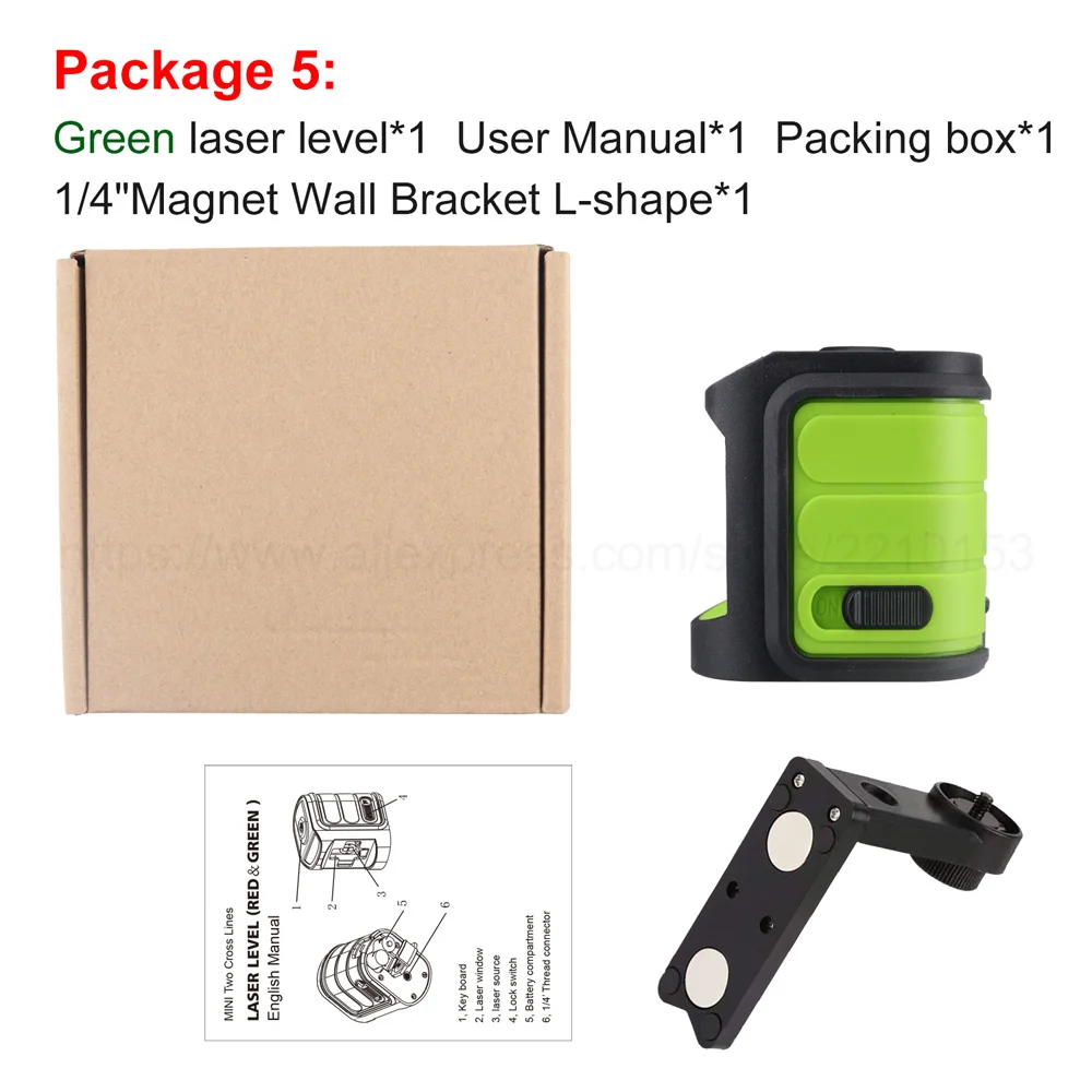 Green with Bracket Красный/зеленый луч Лазерный уровень самонивелирующийся горизонтальный и вертикальный крест линия портативный мини-Измеритель Уровня 2 линии - Цвет: Green with Bracket