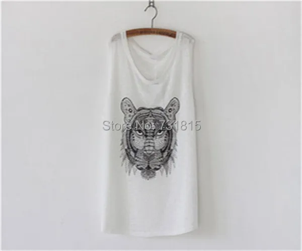 New 2014 Spring Summer Women T-shirt Loose Cotton Casual O-Neck Print Tiger Steller Simple Sleeveless in StockHo | Женская одежда