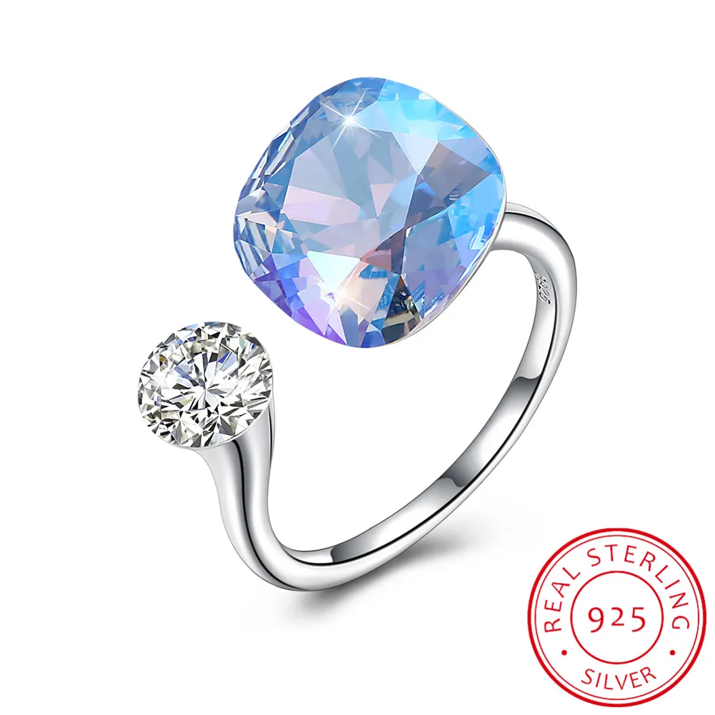 K LEKANI кристаллы от кольца swarovski 925 индивидуальные бриллиантовые шипованные кольца из стерлингового серебра женские многоцветные простые кольца подарок - Цвет камня: K