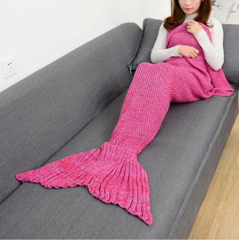 purple pink Одеяло с хвостом русалки, 14 цветов, вязаное крючком одеяло русалки для взрослых, супер мягкое, для всех сезонов, вязаное одеяло s - Цвет: purple pink