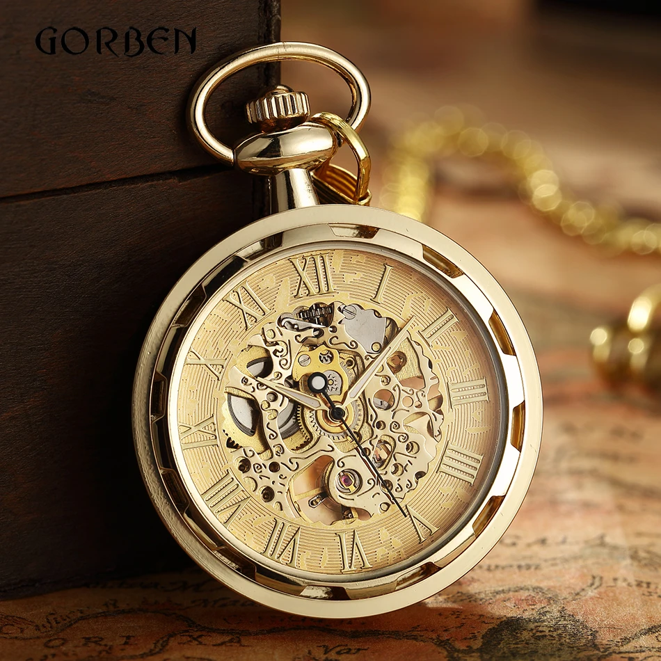 Luxury Antique Skeleton Mechanical Pocket Watch Men Steampunk Mechanical Fob Watches Clock Pendant Hand-winding Relogio De Bolso