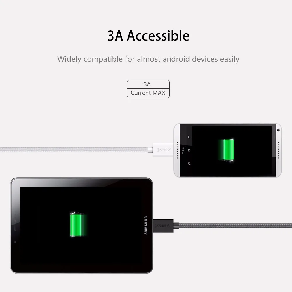 ORICO Micro USB телефонный провод Быстрая зарядка кабель синхронизации для Android мобильный телефон Поддержка Max 2A 1 м черный/белый/розовый для xiaomi