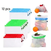 12pcs 3 sizes reusable mesh produce bag washable eco friendly bags for grocery shopping storage fruit vegetable organizer pouch