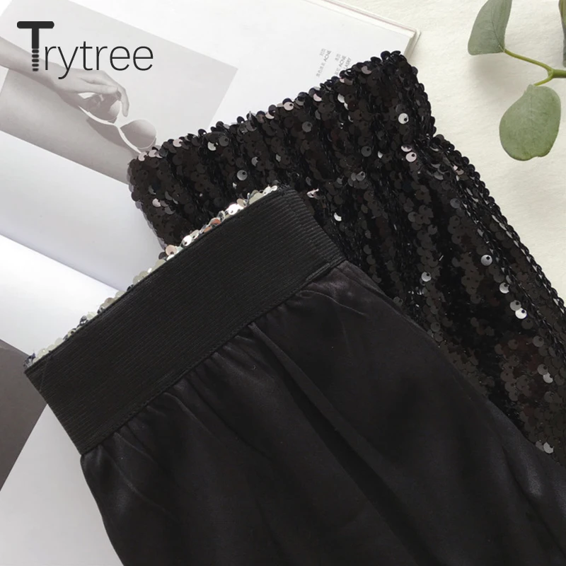 Trytree Летняя Повседневная блесток эластичный пояс Сияющий женский юбка мини юбки