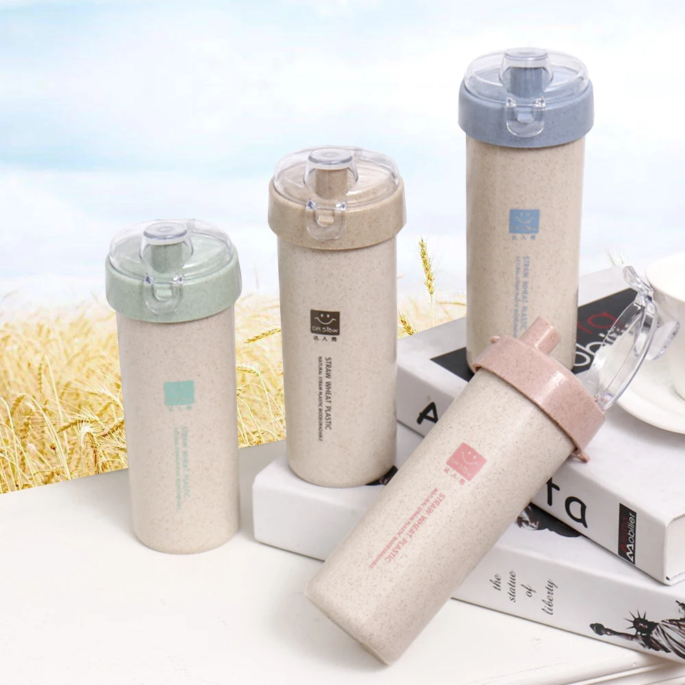 Яркие Красочные пшеничной соломы бутылки для воды с соплом спорт офис школы