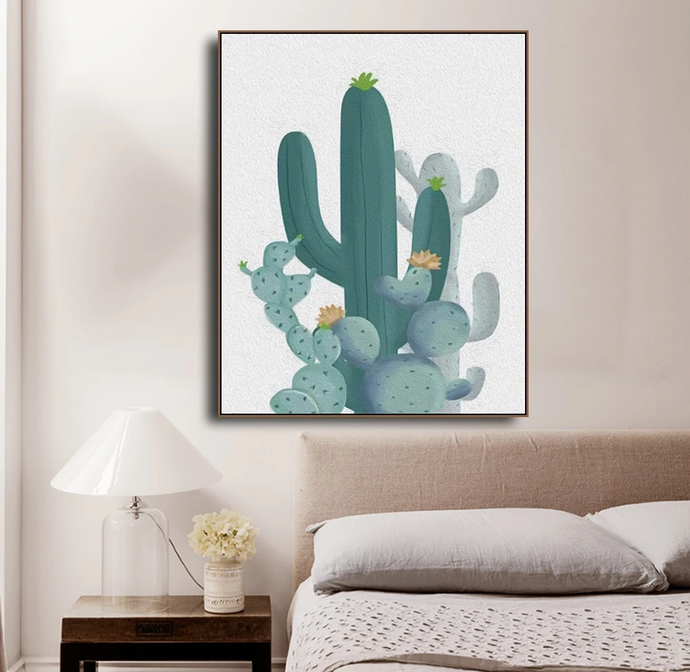 Акварельное растение Зеленый Кактус Холст Картина художественный Принт плакат