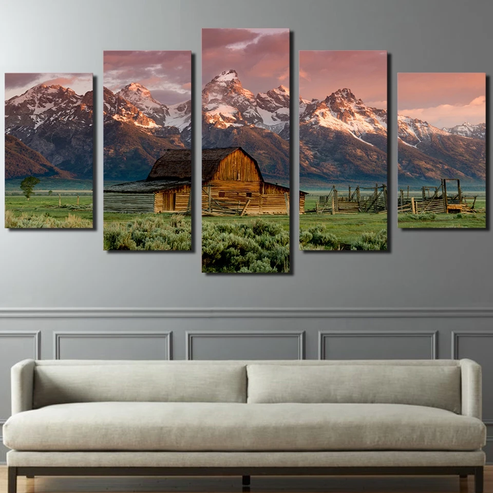 Модульная картины на холсте картинки рамки 5 шт. сарай Рокки картина с горами HD
