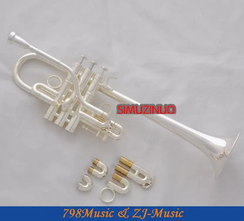 

Professional New Silver Plated Eb/D Trumpet horn 3 Monel Valves With Case