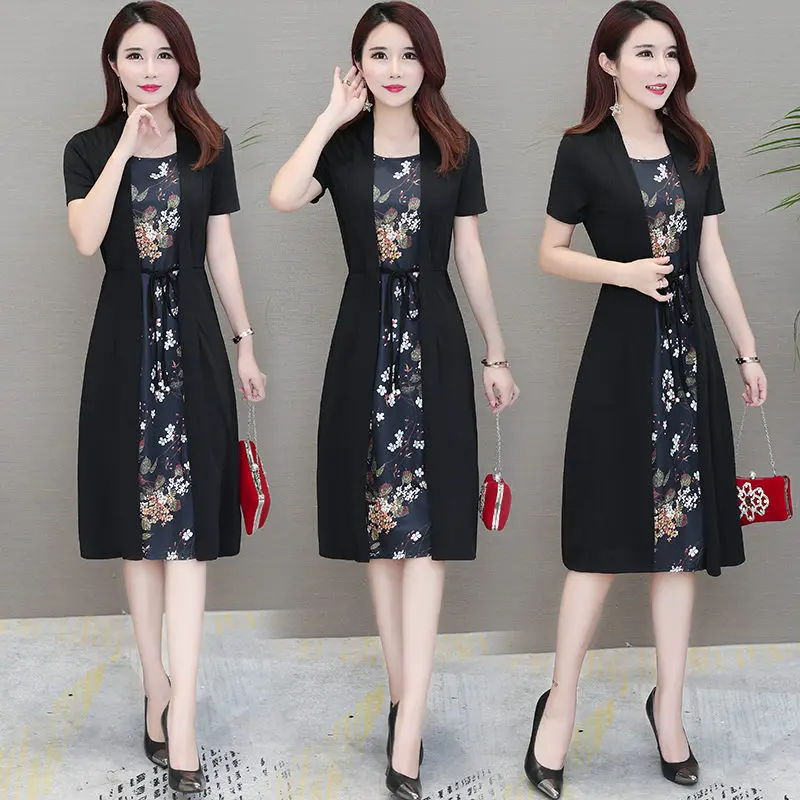 Плюс Размеры Элегантный красный шифон Цветочный принт платье Для женщин Лето