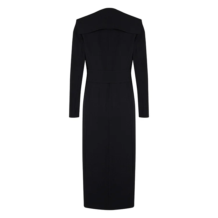 Женское длинное пальто с отложным воротником Bqueen черное базовое открытым