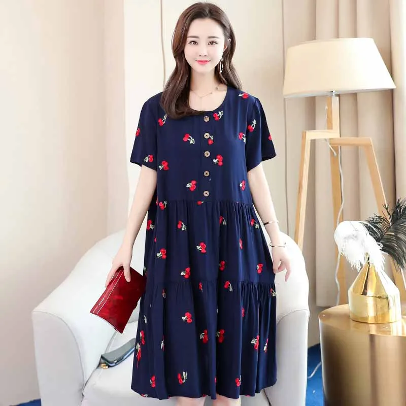 color 2 Новые женские летние платья из хлопка с вышивкой винтажное платье vestidos femme повседневное ТРАПЕЦИЕВИДНОЕ ПЛАТЬЕ С Коротким Рукавом размера плюс - Цвет: color 2