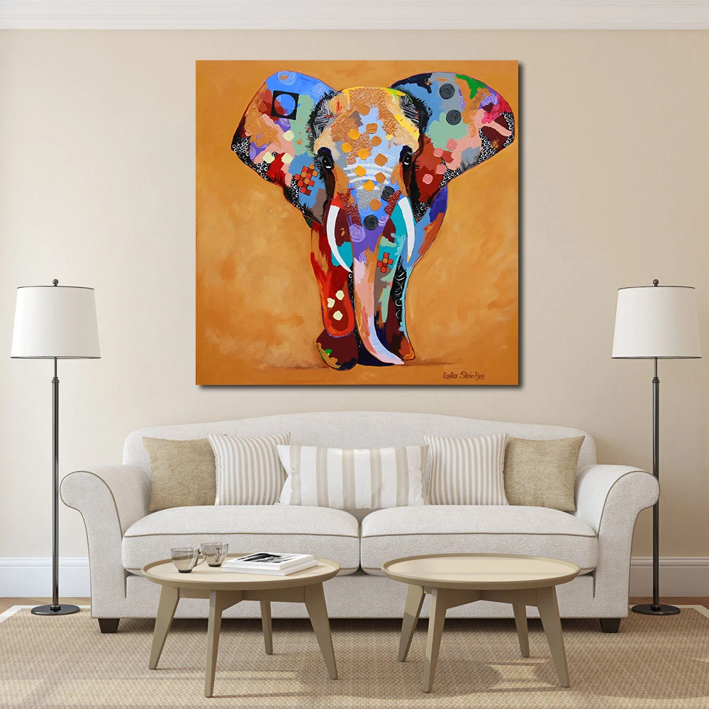 

JQHYART Colorful Elephant Animal Oil Painting Printed On Canvas Wall Art Pictures For Living Room Home Decor No Frame