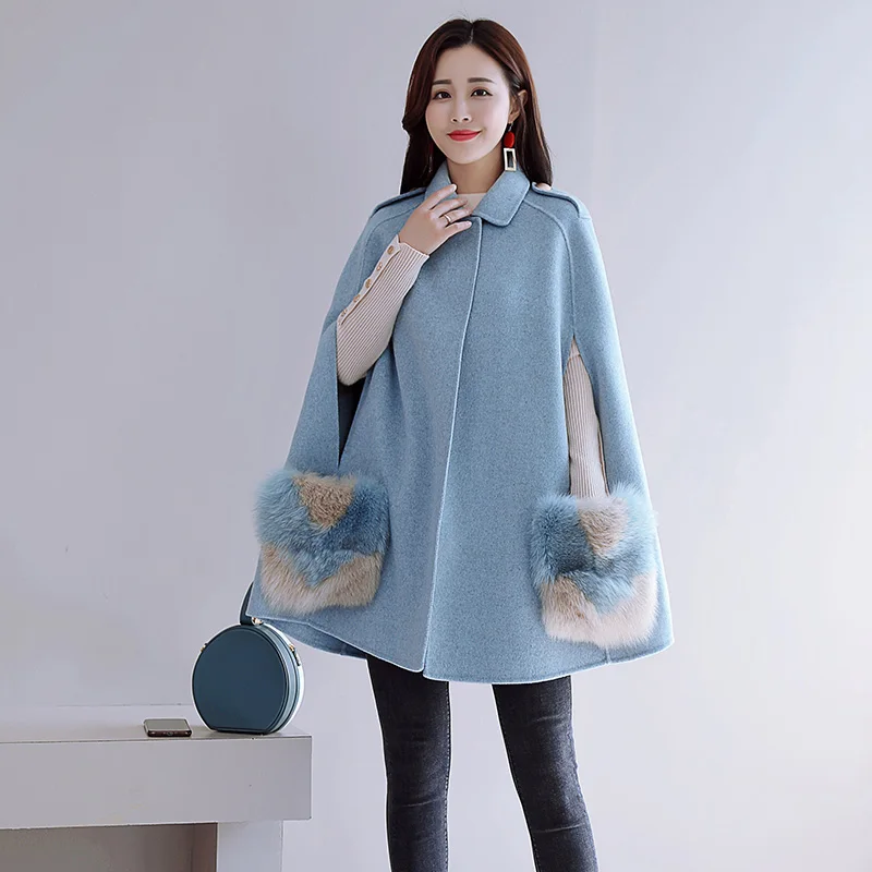 wreeima Elegant Turn-down Cloak winter cape coat Women long sleeve outerwear Wool 2018 Autumn casual streetwear overcoat | Женская