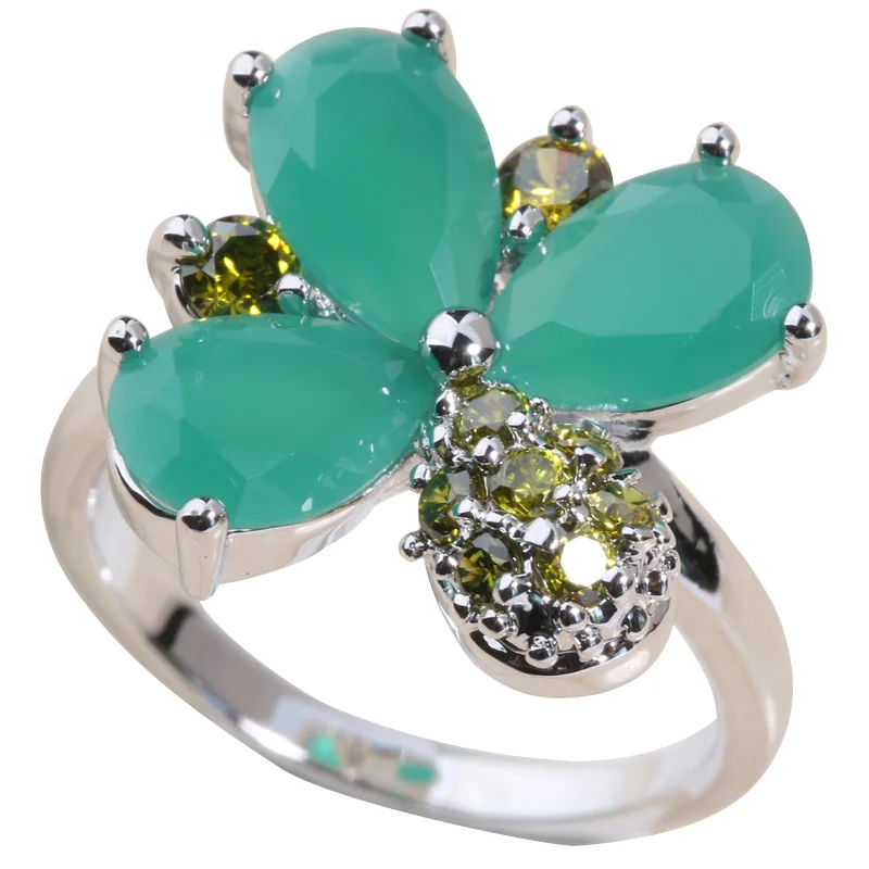Four Leaf Clover зеленый циркон Оливковое Перидот 925 пробы серебро для Для женщин кольцо