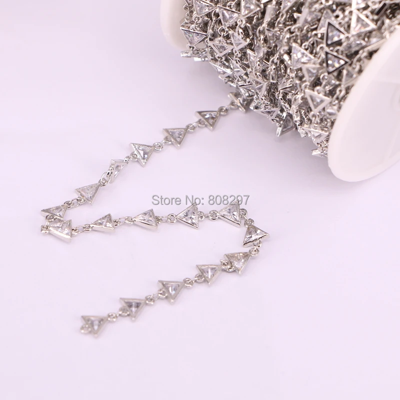 

DIY Fashion 5 Meter Cubic Zirconia 6x7mm Triangle Beads Chain With Mix Color Brass Chain For Jewelry Making
