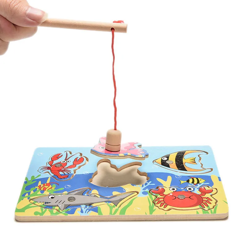 Mini oc&eacute;ano de madera de alta calidad para ni&ntilde;os en edad preescolar, juguete de pesca magn&eacute;tico, juguetes para padres e hijos, Env&iacute;o Gratis-0