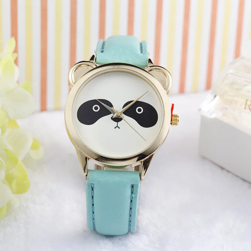 Fashion and Casual Ladies Watches Neutral Diamond Lovely Panda Face Faux Leather Quartz Watch Reloj hombre Analog kadin saat B50 | Наручные