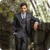 smoking jacket black men suits for wedding peaked lapel vintage groom tuxedos terno masculino prom suit coat pants vest 3piece