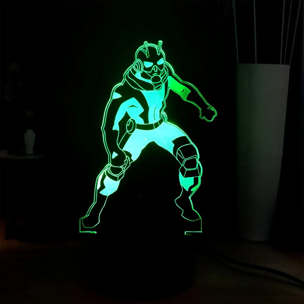 Новый 3D кино RGB LED детский ночной Светильник Муравей Человек USB пульт