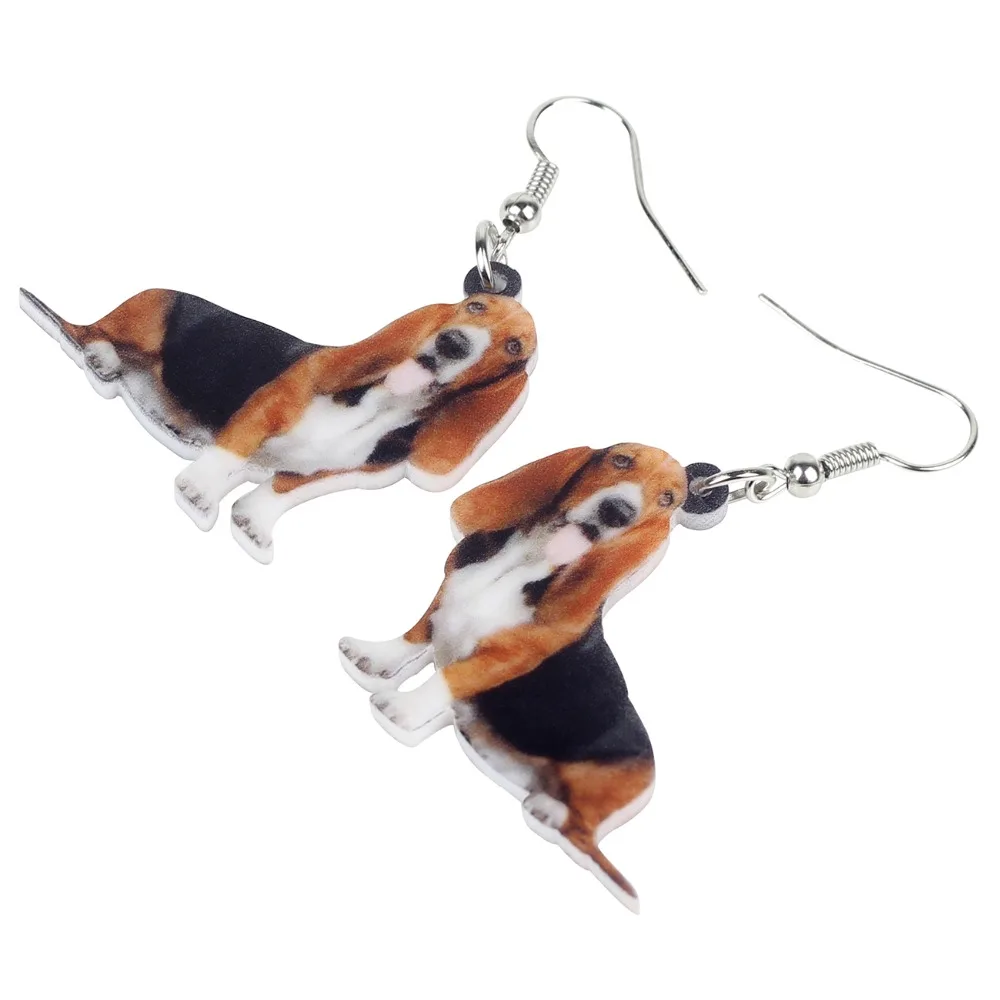 Bonsny Statement Acrylic Cartoon Basset Hound Dog Earrings Dangle Drop Novelty Animal Jewelry For Women Girls Gift Accessories | Украшения
