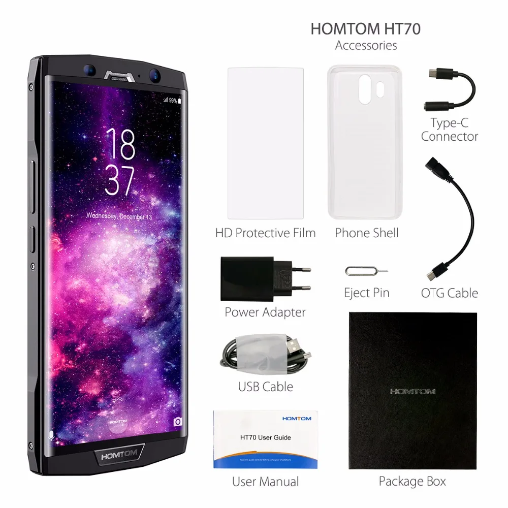 HOMTOM HT70 10000 мАч 6 0 "HD + 18: 9 Полный Экран Android 7 мобильный телефон Восьмиядерный MTK6750T