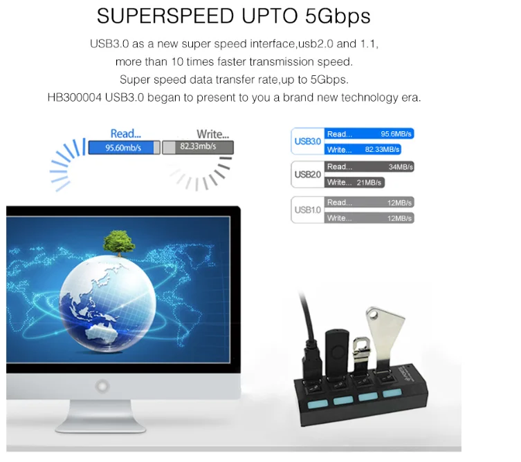 Мульти USB 3 0 концентратор сплиттер 5 Гбит/с микро с адаптером питания вкл/выкл
