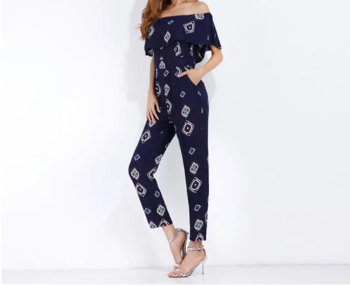 

Ruffle Off Shoulder Jumpsuit Women Elegant Fashion Party Club Overalls Sexy Printed Rompers Womens Jumpsuit
