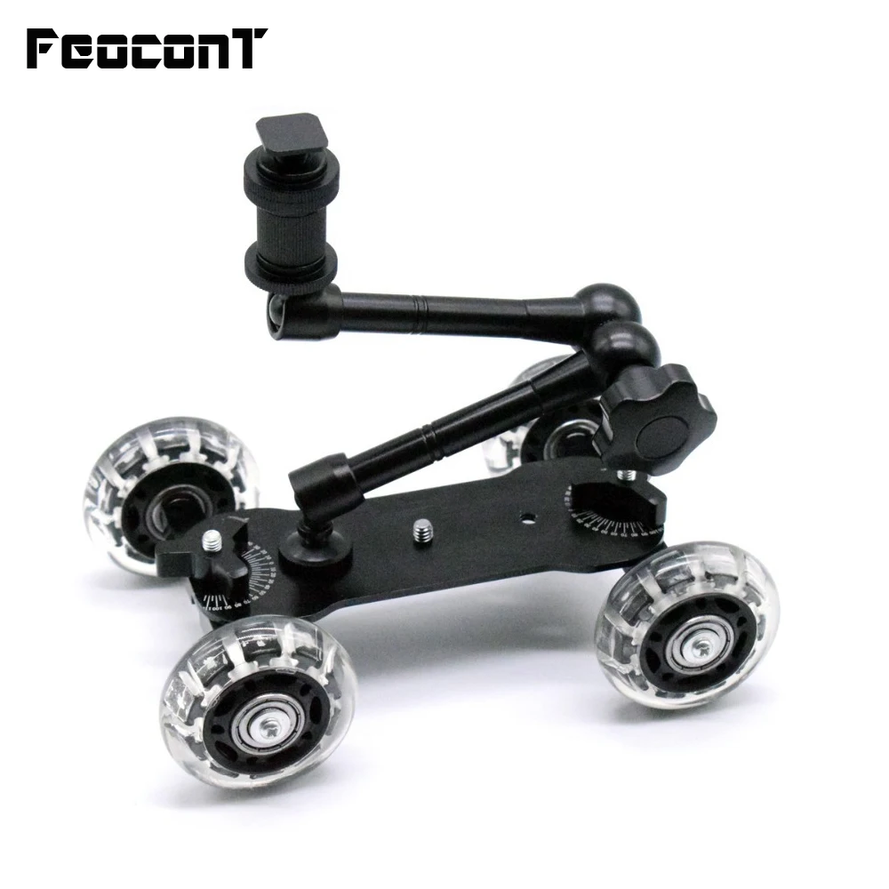 

Mobile Rolling Sliding Dolly Stabilizer Skater Slider 11"Articulating Magic Arm Camera Rail Stand Photography Car For GoPro 7 6