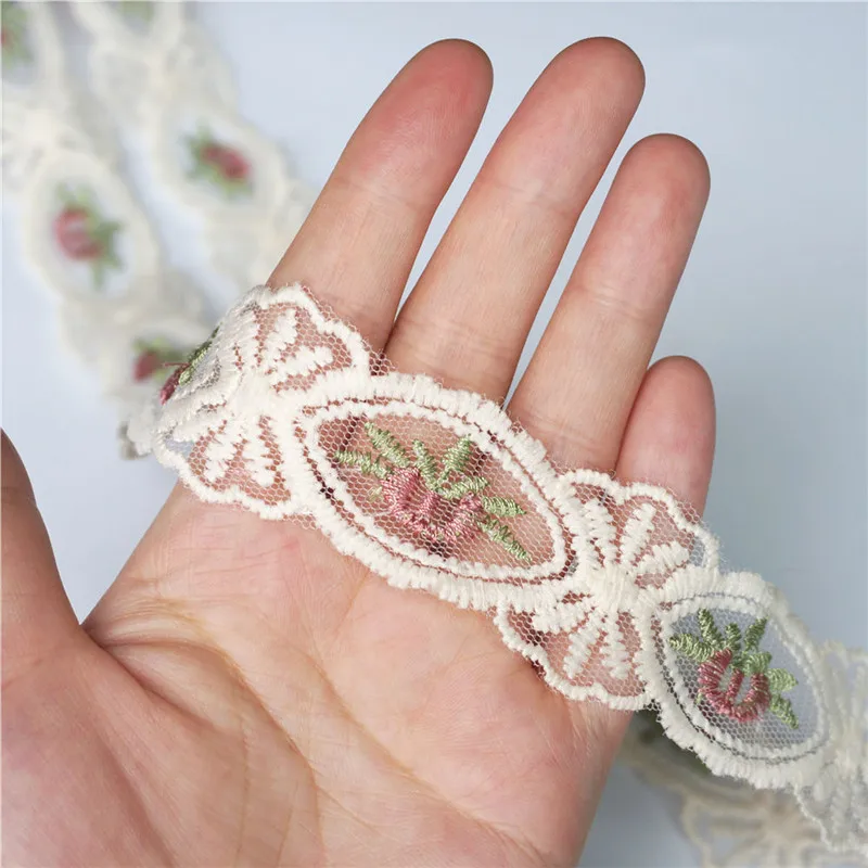 2 ярдов 3 см бежевая вышитая кружевная отделка Винтажные розы ажурные резные