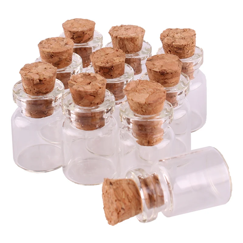 100pcs 12*18*6mm 0.5ml Mini Glass Wishing Bottles Tiny Jars Vials With Cork Stopper