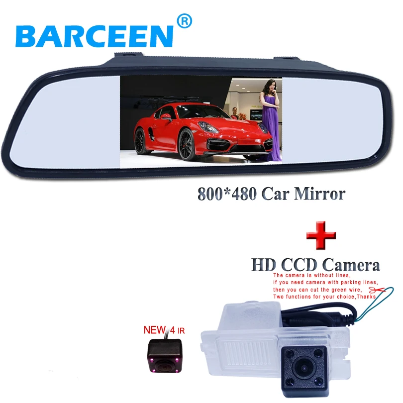 

Black plastic shell 4.3" car parking mirror monitor+rainproof car reversing camera 4 ir use for SsangYong Actyon Korando Rexton