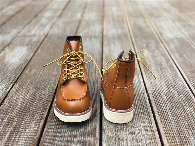 Goodyear/Винтажные ботильоны в байкерском стиле из натуральной кожи; высококачественные мужские повседневные модельные ботинки с круглым носком и крыльями; красные ботинки для работы