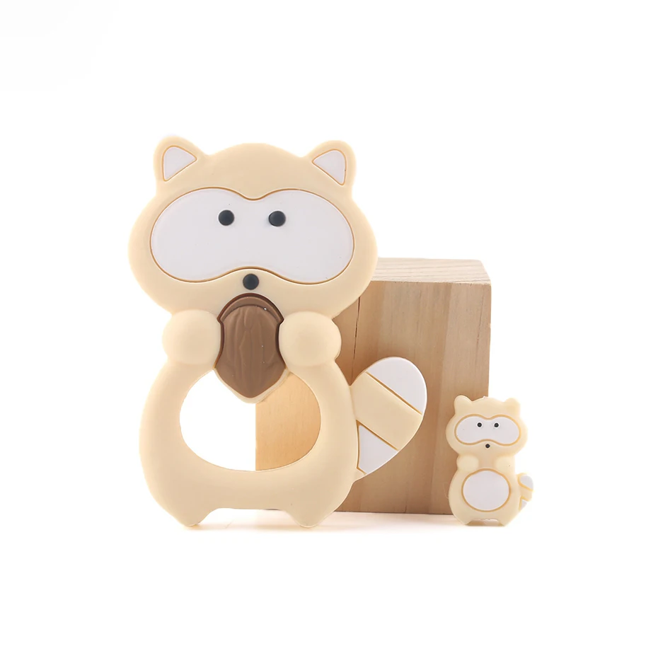 Mordedor de silicona de grado alimenticio para beb&eacute;, colgante de mapache y Mini mapache, collar de lactancia, productos de dentici&oacute;n para beb&eacute;, 2 uds.-3