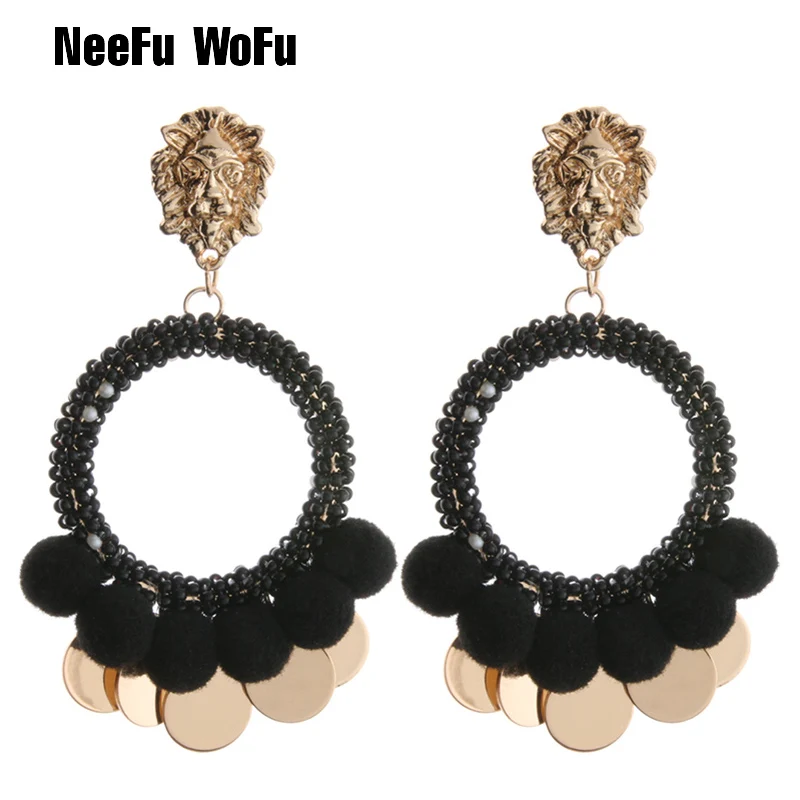 Серьги-капли NeeFu WoFu, серьги с рисовыми бусинами, плетеные серьги с металлической кисточкой, очаровательные большие серьги, висячие серьги, большие серьги Brinco Ear Oorbellen