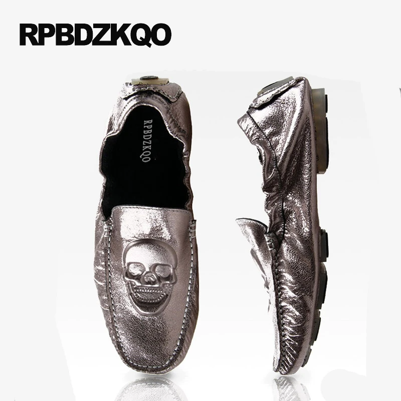 White Spring Driving Blue Chic Slip On 2021 New Men Flats Orange Comfort Moccasins Shoes Green Printed Breathable Skull Loafers | Обувь