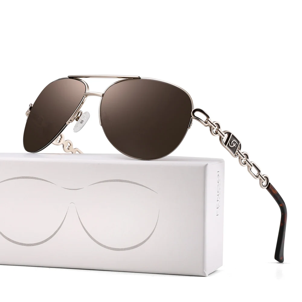 FENCHI женские солнцезащитные очки uv 400 oculos, женские солнцезащитные очки, зеркальные очки пилота, розовые женские очки zonnebril dames gafas de sol mujer - Цвет линз: C2 brown