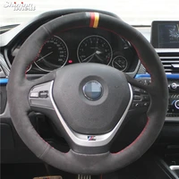 bannis black suede black red yellow marker hand stitched car steering wheel cover for bmw f30 320i 328i 320d f20